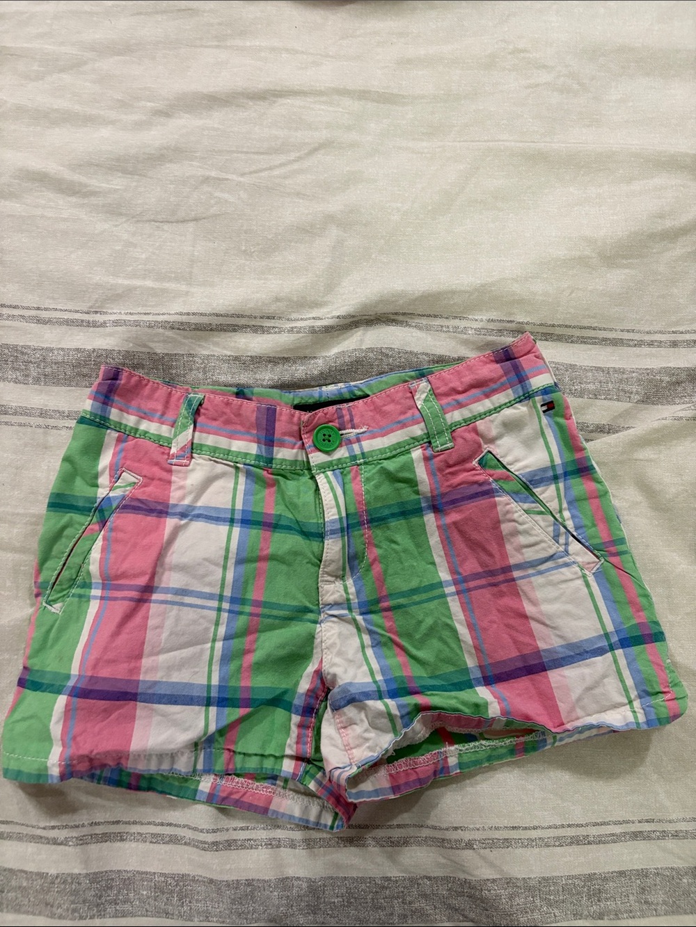 Tommy Hilfiger Pink, Green & Blue Plaid Cotton Girls' Shorts